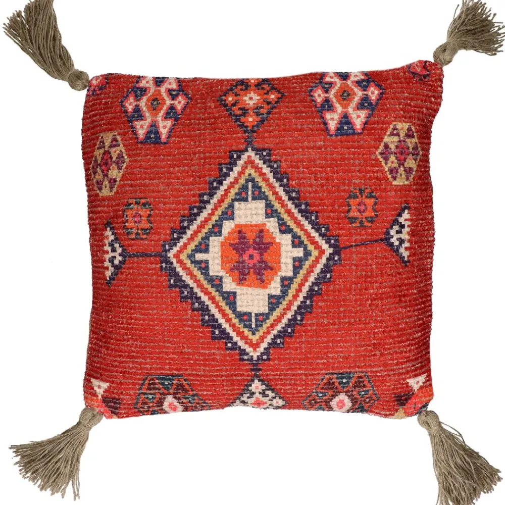 Pomax Coussins-AIDA - coussin - coton / jute - L 45 x W 45 cm - rouge