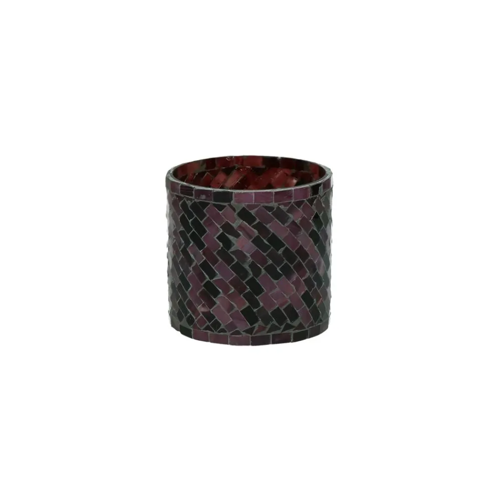 Pomax Photophores / T-lights-ALHAMBRA - photophore - verre mosaïque - DIA 10 x H 10 cm - aubergine