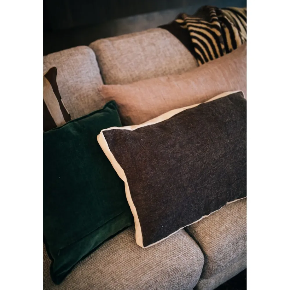 Pomax Coussins-ALPHA BORDERS - coussin - lin / velours - L 60 x W 40 cm - brun