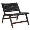 Pomax Canapés-AOSTA - chaise relax - cuir de buffle / bois d'acacia - L 65 x W 76 x H 70 cm - noir