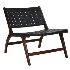 Pomax Canapés-AOSTA - chaise relax - cuir de buffle / bois d'acacia - L 65 x W 76 x H 70 cm - noir