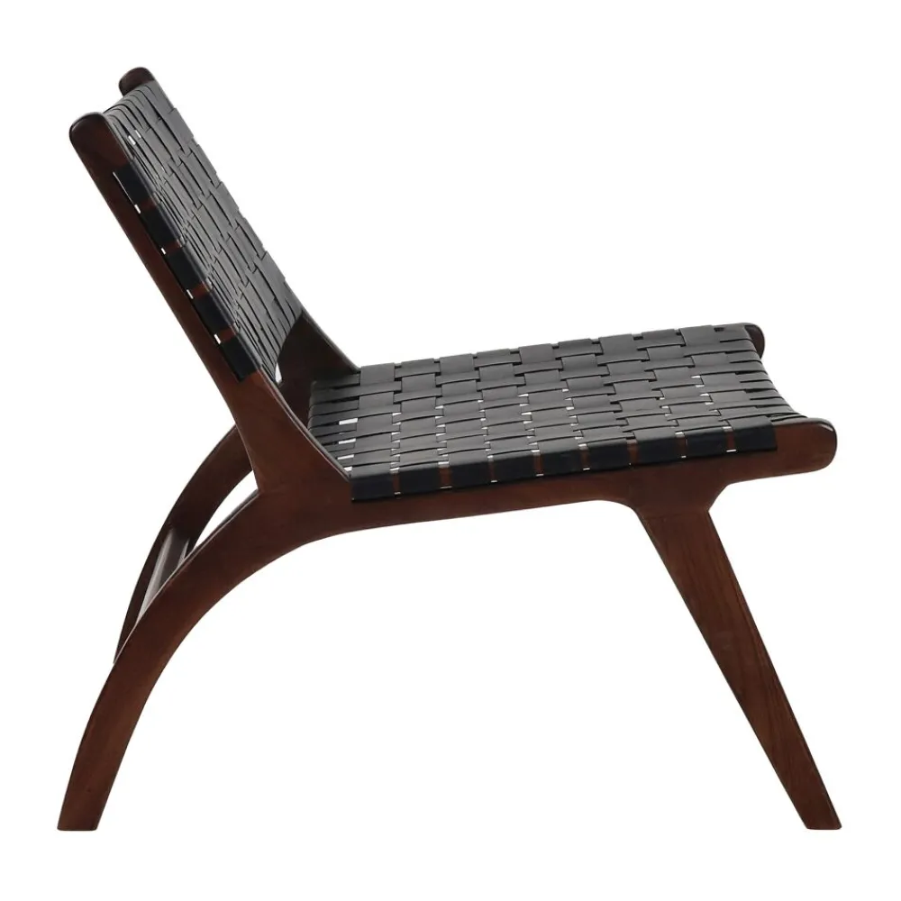 Pomax Canapés-AOSTA - chaise relax - cuir de buffle / bois d'acacia - L 65 x W 76 x H 70 cm - noir