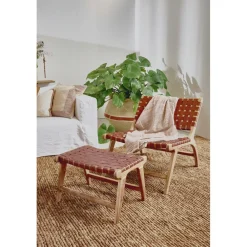 Pomax Tabourets-AOSTA - tabouret - cuir de buffle / bois d'acacia - L 56 x W 41 x H 36 cm - cognac