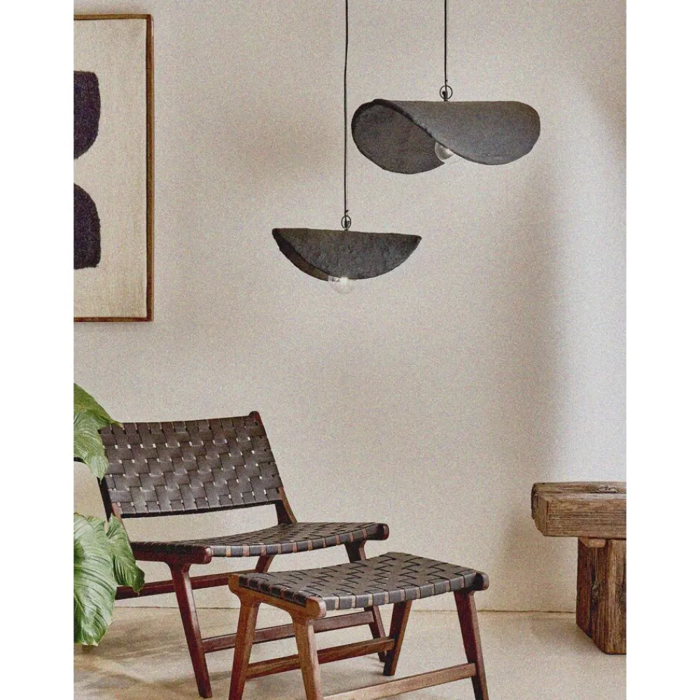 Pomax Tabourets-AOSTA - tabouret - cuir de buffle / bois d'acacia - L 56 x W 41 x H 36 cm - noir