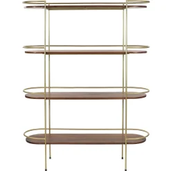 Pomax Étagères-ARTDECO - rack 4 étagères - bois de mangier / métal - L 120 x W 35 x H 160 cm - noyer