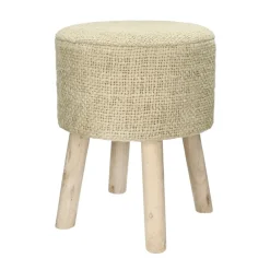 Pomax Tabourets-ASHRAM - tabouret - coton / bois - DIA 35 x H 46 cm - sable