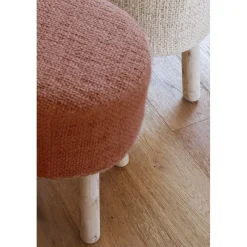Pomax Tabourets-ASHRAM - tabouret - coton / bois - DIA 35 x H 46 cm - vin