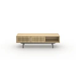 Pomax Armoires-ATLANTA - meuble tv - mdf / placage de bois / métal - L 150 x W 40 x H 45 cm - naturel