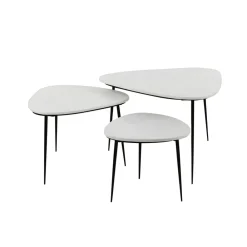 Pomax Tables Basses | Tables-AXIO - set/3 tables d'appoint - marbre - L 40/54/74 x W 40/52/68 x H 36/41/45 cm - blanc