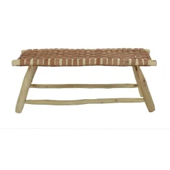 Pomax Bancs-BABOUCHE - banc - bois d'eucalyptus / cuir - L 105 x W 40 x H 42 cm - naturel