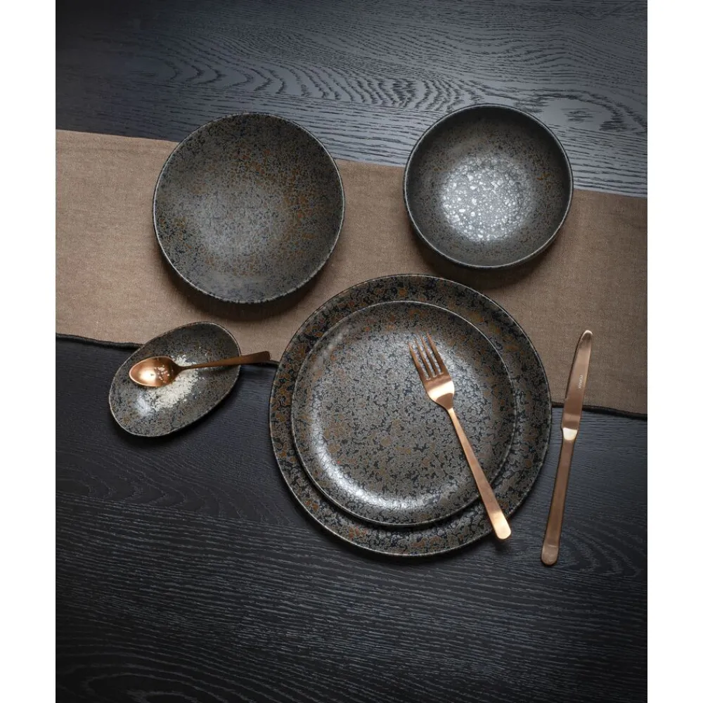 Pomax Vaisselle-BASALT - assiette ovale - grès - L 14,2 x W 9,1 x H 2,3 cm - noir