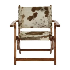 Pomax Canapés-BENISSA - chaise relax - peau de vache / bois d'acacia - L 68 x W 65 x H 77 cm - brun