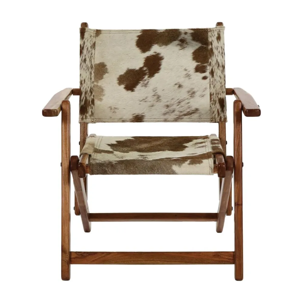 Pomax Canapés-BENISSA - chaise relax - peau de vache / bois d'acacia - L 68 x W 65 x H 77 cm - brun