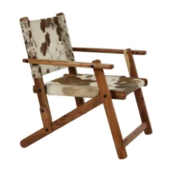 Pomax Canapés-BENISSA - chaise relax - peau de vache / bois d'acacia - L 68 x W 65 x H 77 cm - brun