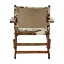 Pomax Canapés-BENISSA - chaise relax - peau de vache / bois d'acacia - L 68 x W 65 x H 77 cm - brun