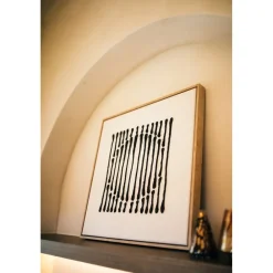 Pomax Tableau / Déco Murale-BERGAMO - toile avec cadre - lin / mdf - L 63 x W 4,3 x H 63 cm - noir/blanc
