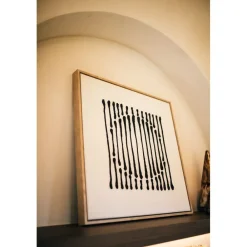 Pomax Tableau / Déco Murale-BERGAMO - toile avec cadre - lin / mdf - L 63 x W 4,3 x H 63 cm - noir/blanc