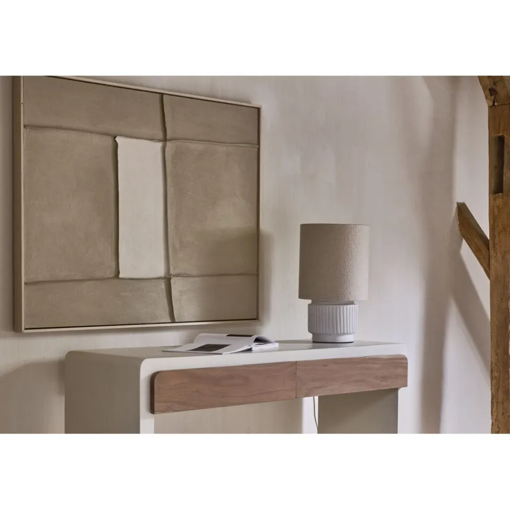 Pomax Tableau / Déco Murale-BLANCHE - toile avec cadre - bois de pin - L 80 x W 5 x H 100 cm - sable