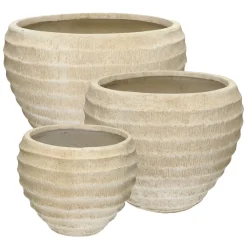 Pomax Cache-pots-BODA - set/3 pots à fleurs - fibre d'argile - DIA 32/41/55 x H 26/33/43 cm - naturel