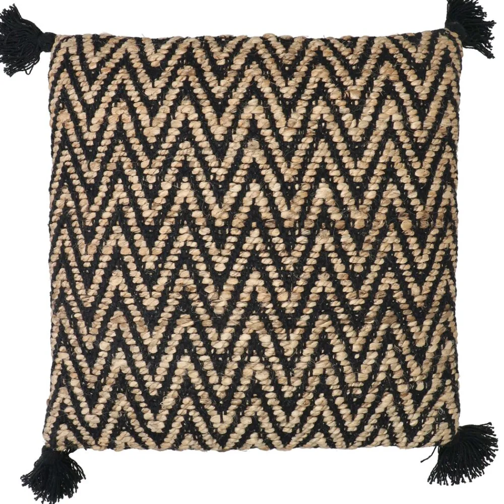 Pomax Coussins-BOMBAY - coussin - jute / coton - L 45 x W 45 cm - naturel/noir