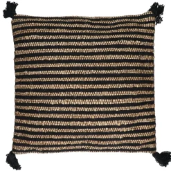 Pomax Coussins-BOMBAY - coussin - jute / coton - L 45 x W 45 cm - naturel/noir