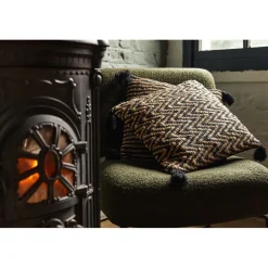 Pomax Coussins-BOMBAY - coussin - jute / coton - L 45 x W 45 cm - naturel/noir