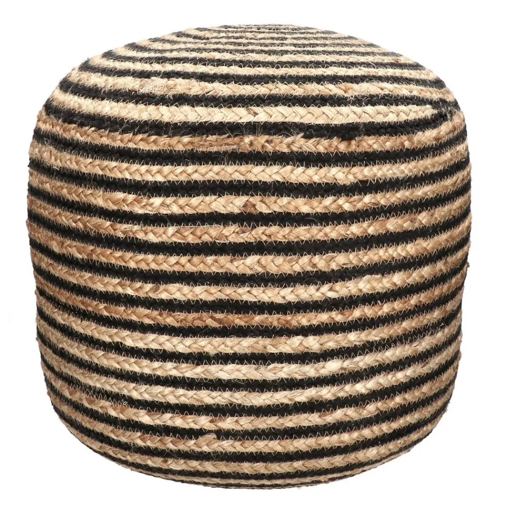 Pomax Coussins De Sol | Coussins-BOMBAY - pouf - jute / coton - DIA 45 x H 45 cm - naturel/noir