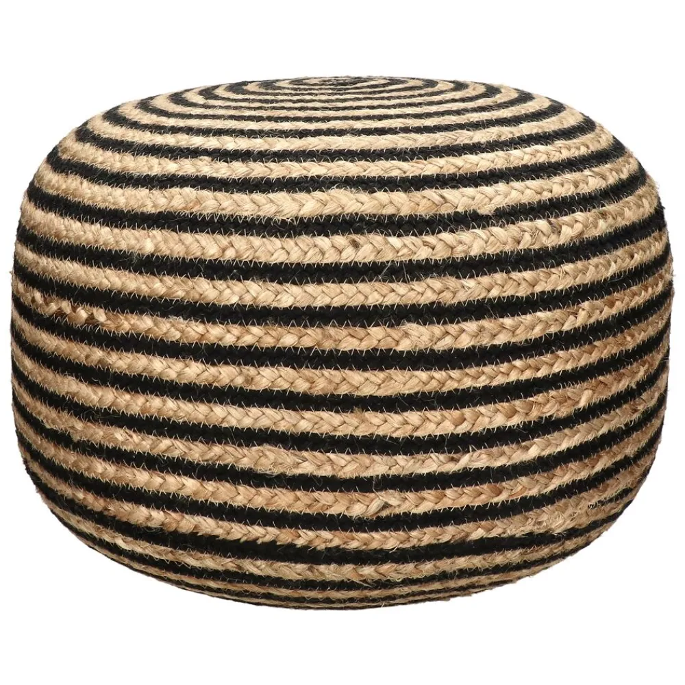 Pomax Coussins De Sol | Coussins-BOMBAY - pouf - jute / coton - DIA 50 x H 35 cm - naturel/noir