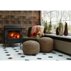 Pomax Coussins De Sol | Coussins-BOMBAY - pouf - jute / coton - DIA 50 x H 35 cm - naturel/noir