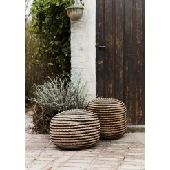 Pomax Coussins De Sol | Coussins-BOMBAY - pouf - jute / coton - DIA 45 x H 45 cm - naturel/noir