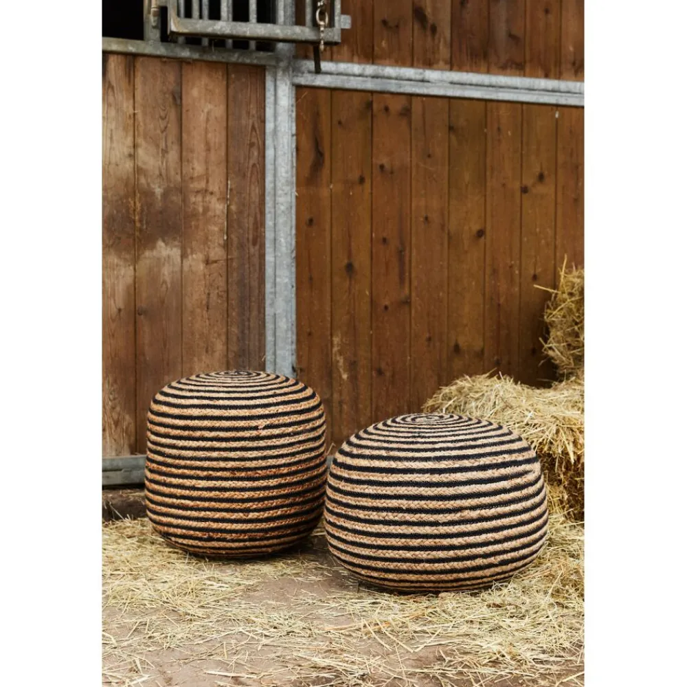 Pomax Coussins De Sol | Coussins-BOMBAY - pouf - jute / coton - DIA 50 x H 35 cm - naturel/noir