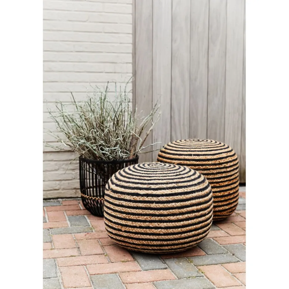Pomax Coussins De Sol | Coussins-BOMBAY - pouf - jute / coton - DIA 50 x H 35 cm - naturel/noir