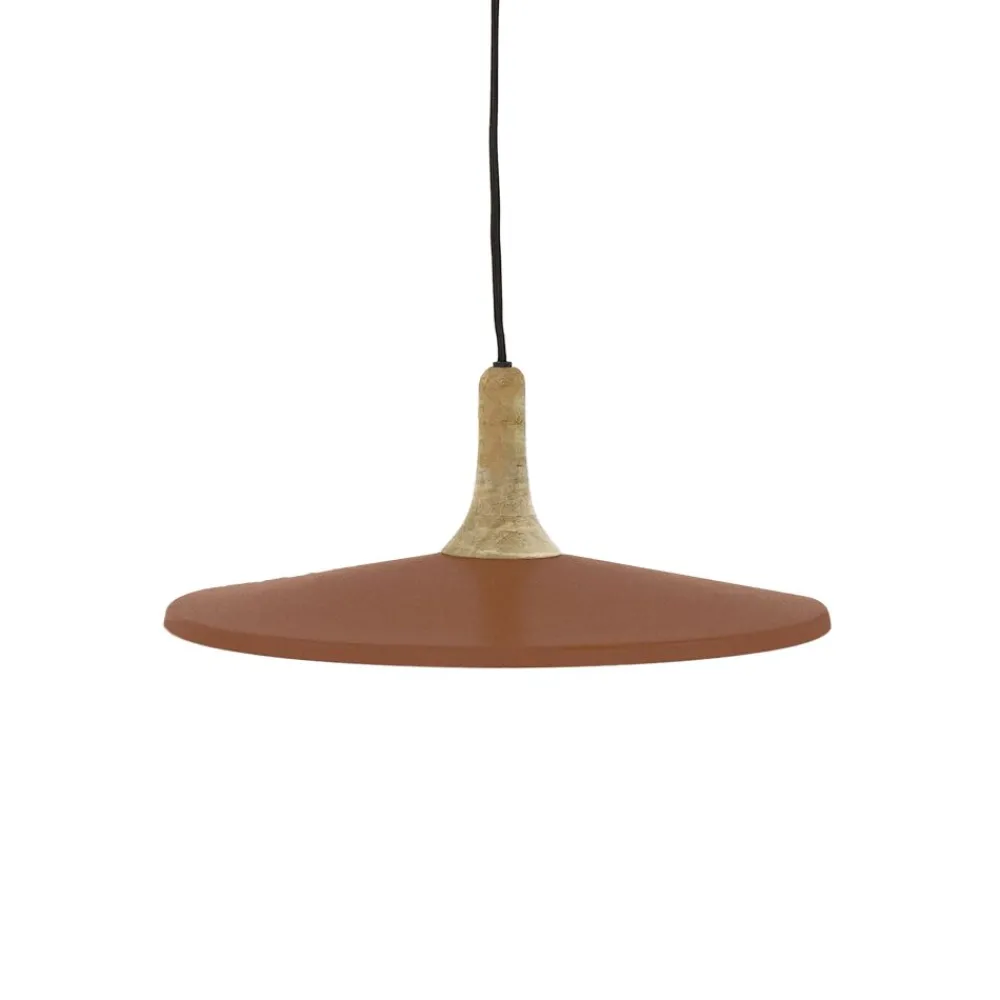 Pomax Suspensions-BRAMPTON - lampe suspendue - métal / bois de manguier - DIA 40 x H 13 cm - cannelle