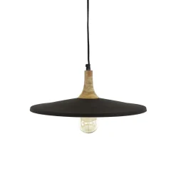 Pomax Suspensions-BRAMPTON - lampe suspendue - métal / bois de manguier - DIA 40 x H 13 cm - noir