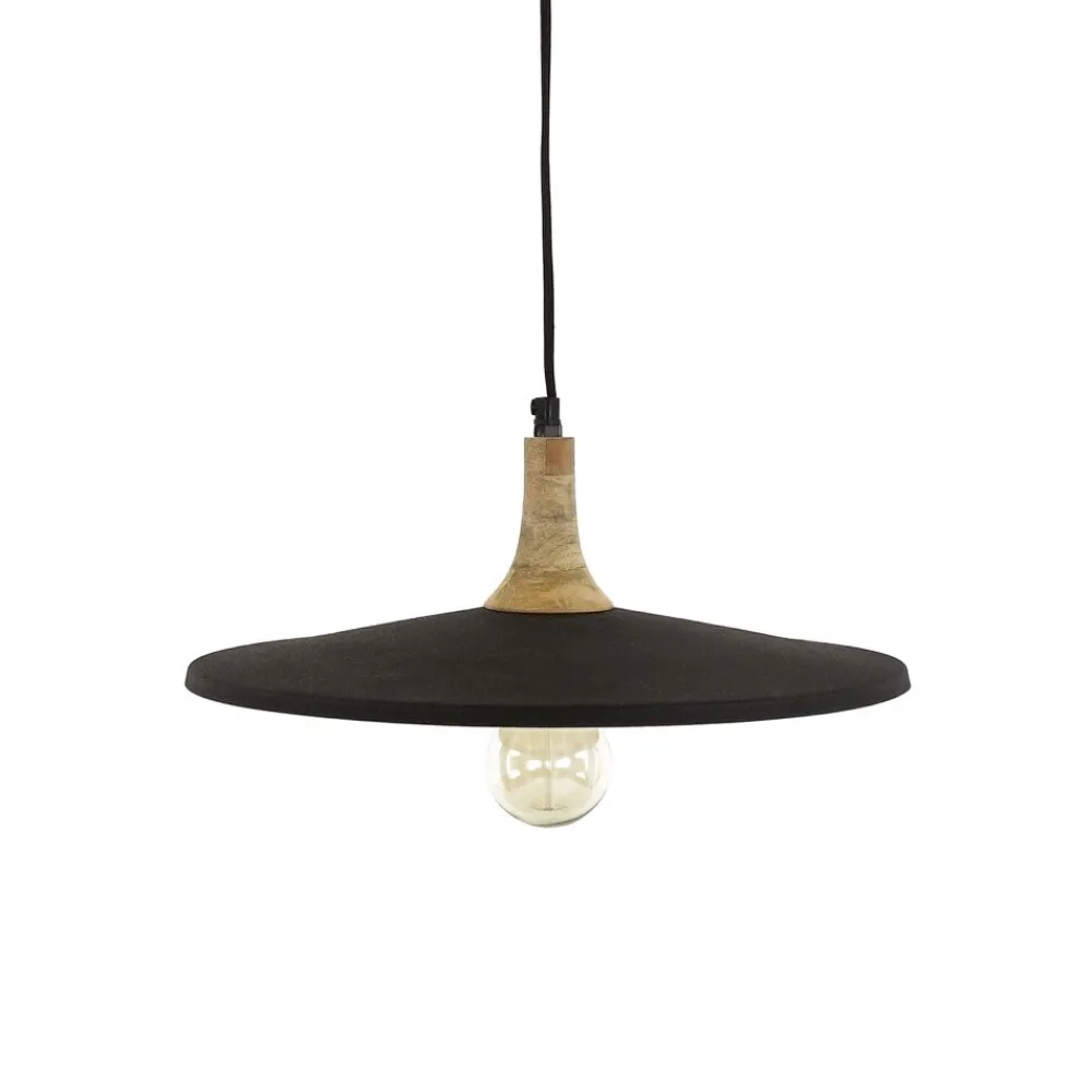 Pomax Suspensions-BRAMPTON - lampe suspendue - métal / bois de manguier - DIA 40 x H 13 cm - noir