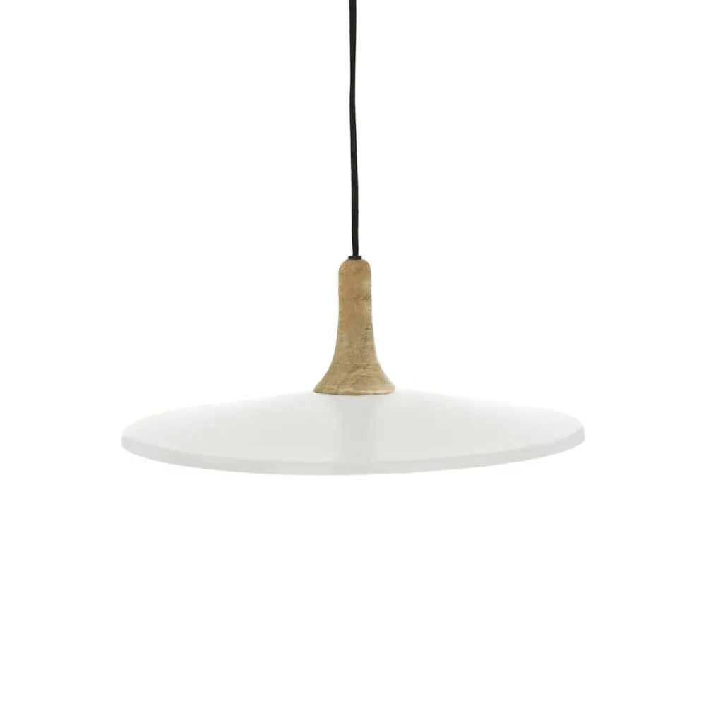Pomax Suspensions-BRAMPTON - lampe suspendue - métal / bois de manguier - DIA 40 x H 13 cm - blanc