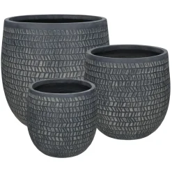 Pomax Cache-pots-BRIMSE - set/3 pots à fleurs - fibre d'argile - DIA 27/35/45 x H 26/34/45 cm - gris foncé