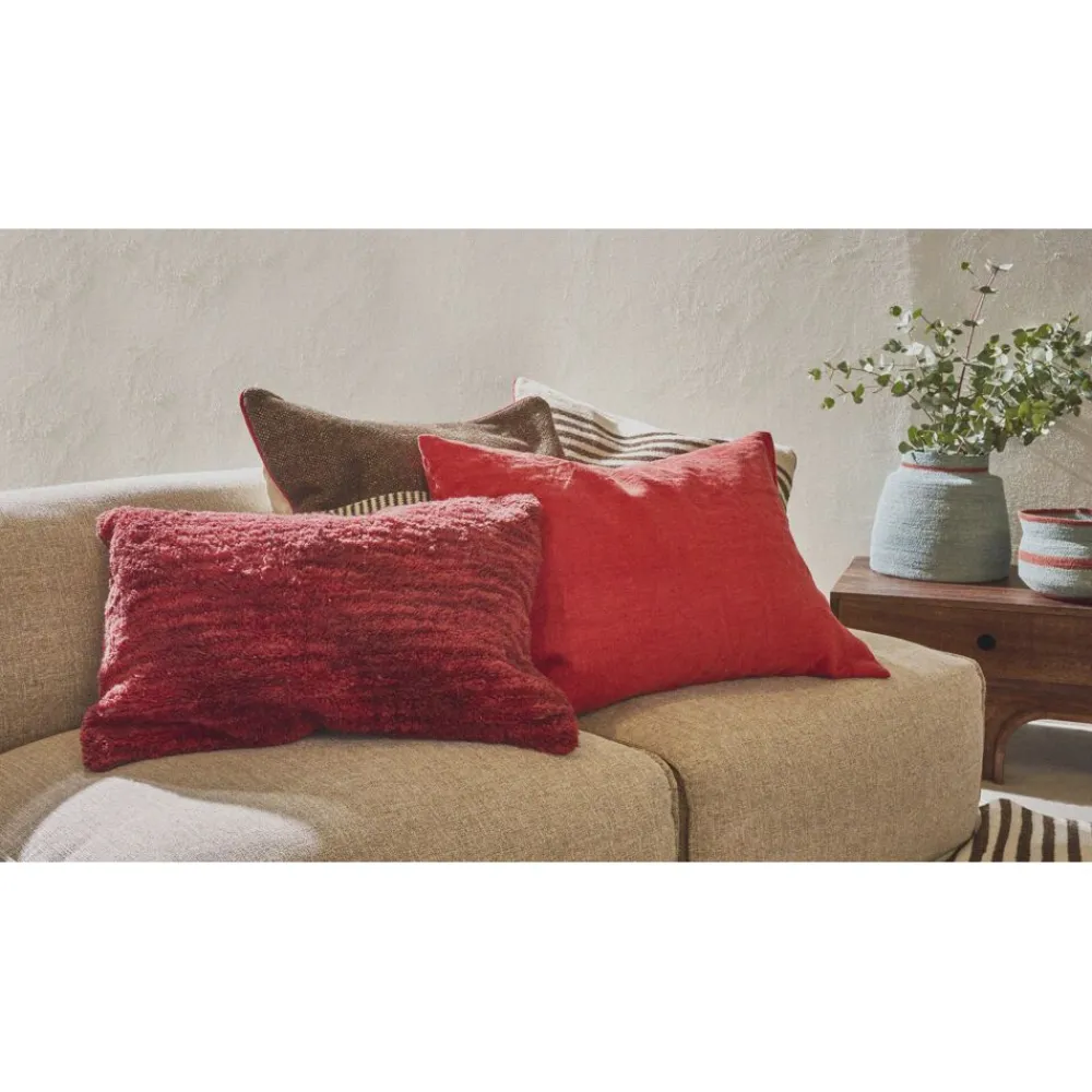 Pomax Coussins-BRINDISI - coussin - laine / jute - L 60 x W 40 cm - aubergine