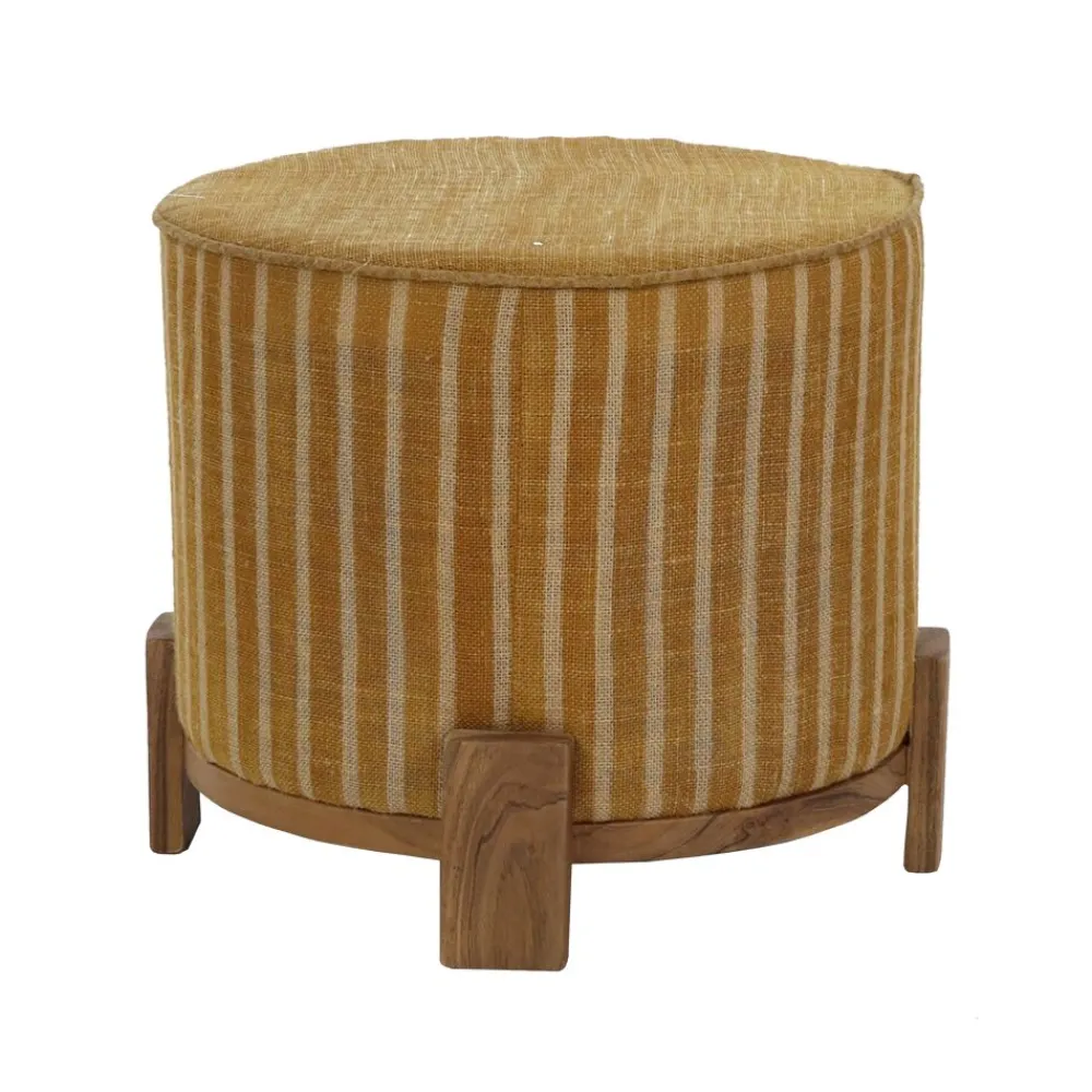 Pomax Poufs-BRINDISI - pouf - bois d'acacia / jute - DIA 52 x H 42 cm - ocre