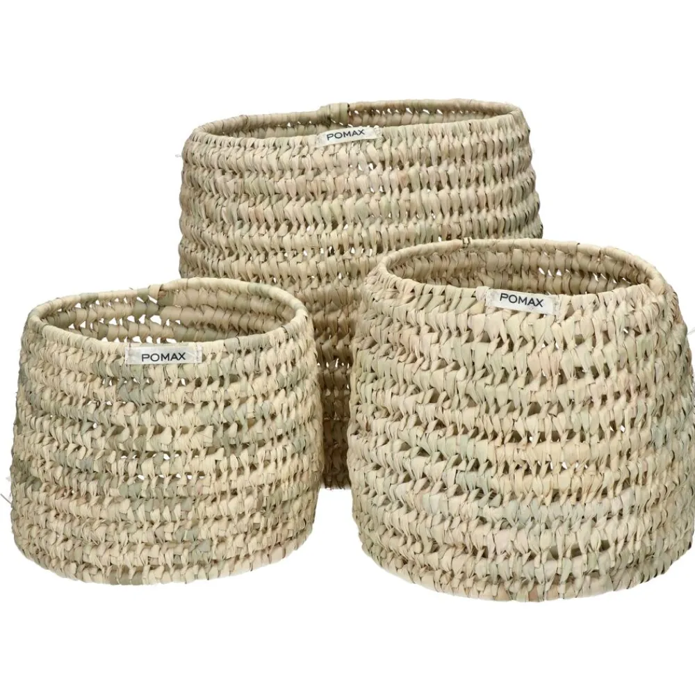Pomax Bols & Paniers-CAMPO - set/3 paniers - palmier - DIA 20/25/30 x H 20/25/30 cm - naturel