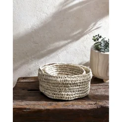 Pomax Bols & Paniers-CAMPO - set/3 paniers - palmier / canne - DIA 20/25/32 x H 13 cm - naturel