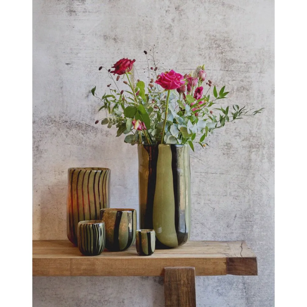 Pomax Photophores / T-lights-CANNES - vase/photophore - verre - DIA 7 x H 8 cm - kaki