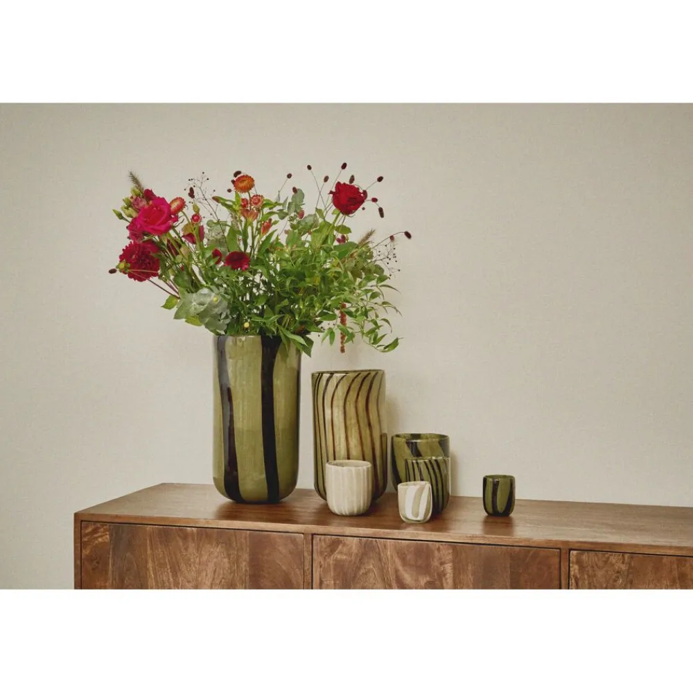 Pomax Photophores / T-lights-CANNES - vase/photophore - verre - DIA 16 x H 30 cm - kaki