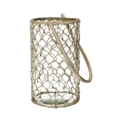 Pomax Lanternes-CANTALOUPE - lanterne - verre / bambou - DIA 16 x H 26 cm - naturel