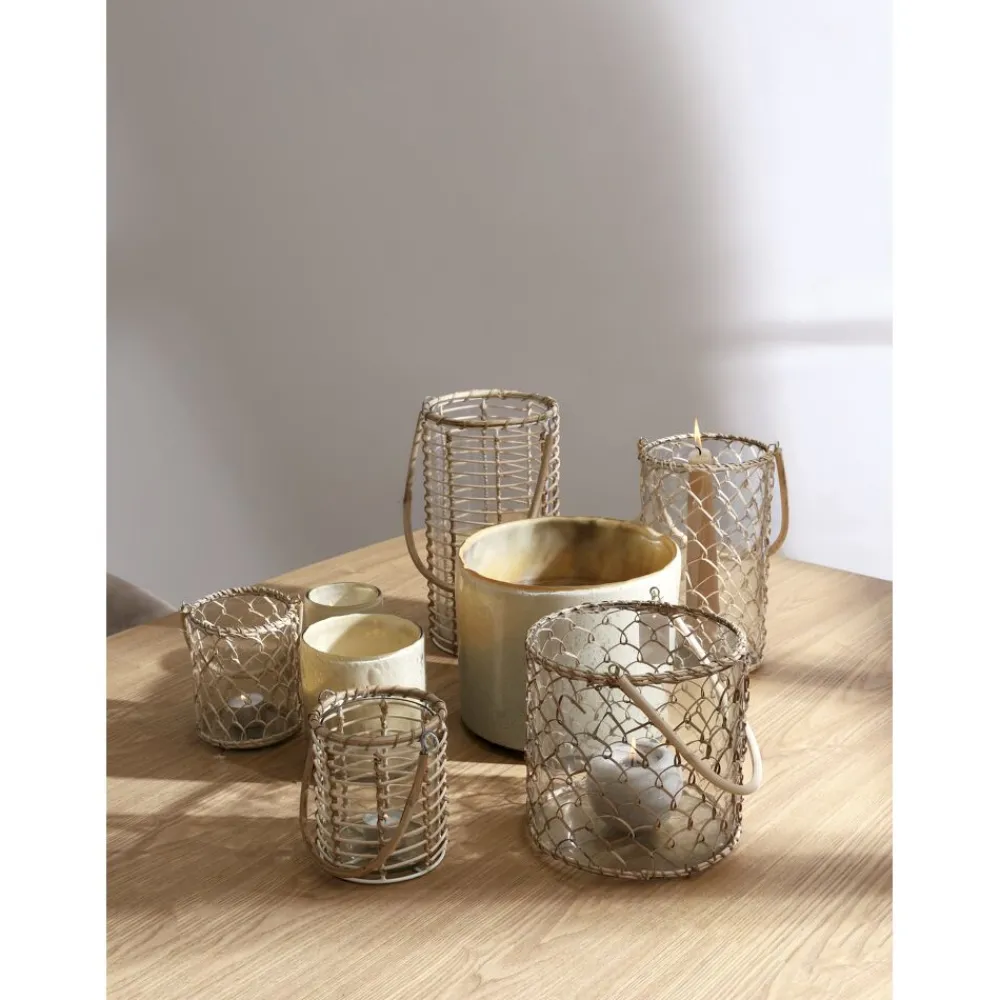 Pomax Lanternes-CANTALOUPE - lanterne - verre / bambou - DIA 16 x H 26 cm - naturel