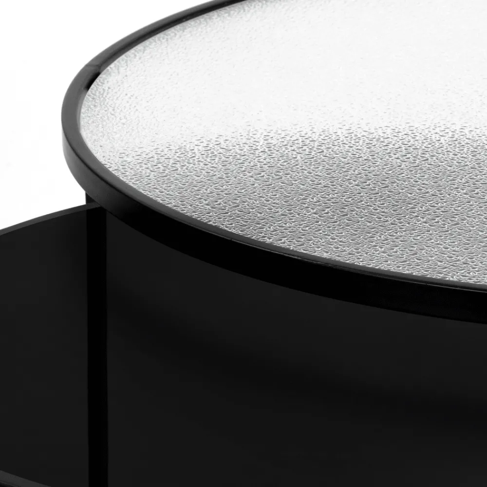 Pomax Tables Basses | Tables-CLAUDIA - set/2 tables basses - métal / verre - DIA 60/80 x H 30/35 cm - noir