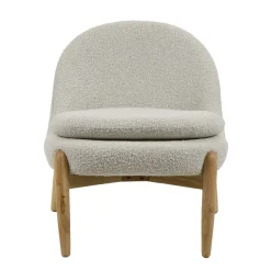 Pomax Canapés-COCOON - chaise relax - bouclé / bois d'hévéa - L 62,5 x W 70,5 x H 72,5 cm - blanc cassé