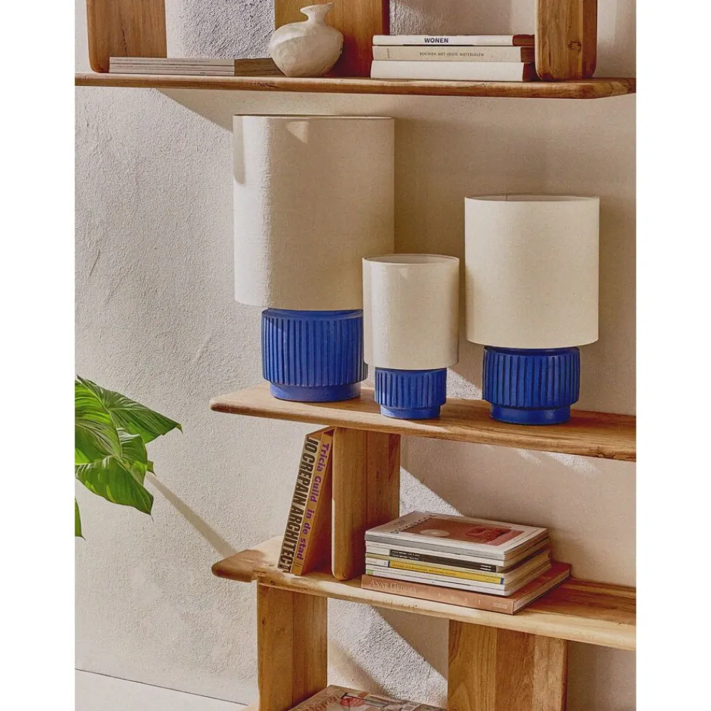 Pomax Lampes De Table-CORDOBA - lampe de table - terracotta / lin - DIA 18 x H 31 cm - bleu
