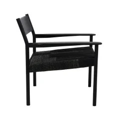 Pomax Canapés-CULLINAN - chaise relax - bois de mangier / jonc de mer - L 66,5 x W 72,5 x H 74 cm - noir