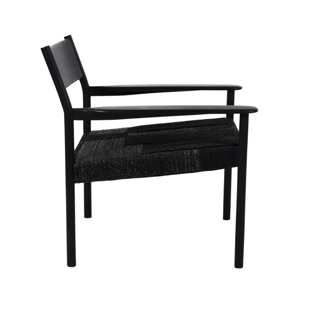 Pomax Canapés-CULLINAN - chaise relax - bois de mangier / jonc de mer - L 66,5 x W 72,5 x H 74 cm - noir
